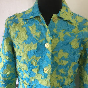 green blue button front two pocket jacket blazer